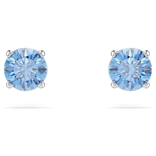 Swarovski Stilla Attract stud earrings, Round cut, Blue, Rhodium finish