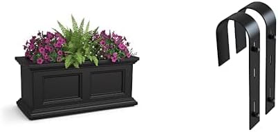 Mayne Fairfield 2ft Window Box Planter with Handrail Brackets - Black - Fade Resistant, Self Watering, Perfect for Outdoor Use