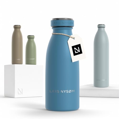 Image of LARS NYSOM Stainless Steel Insulated Water Bottle 12oz 17oz 25oz 34oz 51oz | Insulated Thermo Flask for Hot and Cold Beverages | Leakproof Drinking Bottle (Calypso Blue, 11.9oz)