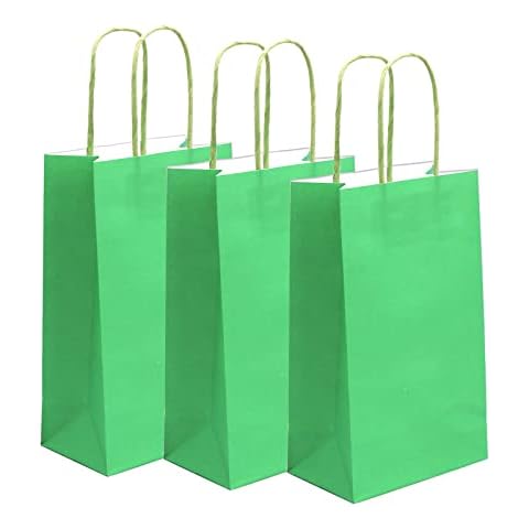 ECOHOLA 30 Pieces Solid Green Paper Gift Bags with Green Handles, Pure Green Small Gift Bags Perfect Solution for Graduation,Color Kraft Bags,Retail Bags-Size 5.5 (W)x3.2 (D)x9 (H) inch Cover
