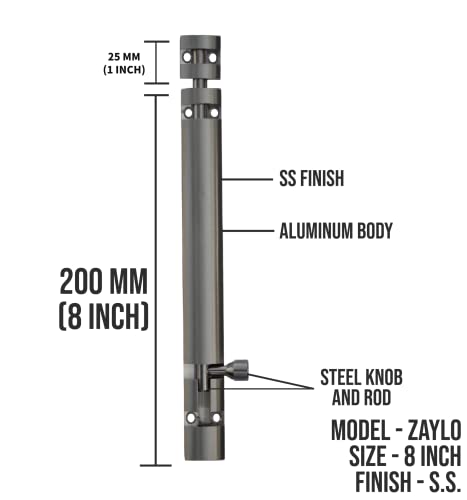 Image of DHAKAD Tower Bolt Stainless Steel ZYLO 8 INCH Pack of 8 PCS