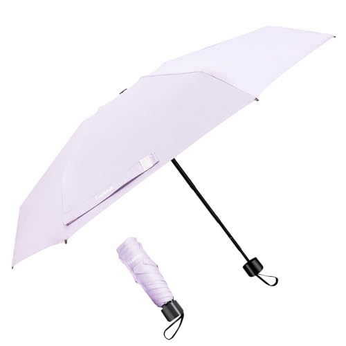 TradMall Mini Travel Umbrella, Portable Lightweight Compact Parasol with 95% UV Protection for Sun & Rain, Purple