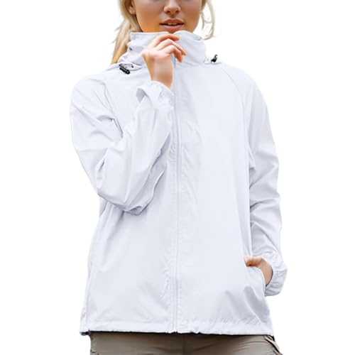 Beokeuioe Chubasquero para mujer, impermeable, transpirable, cortavientos con capucha, chaqueta cortavientos de verano, chaqueta fina para bicicleta, chaqueta ligera plegable, chaqueta de lluvia para