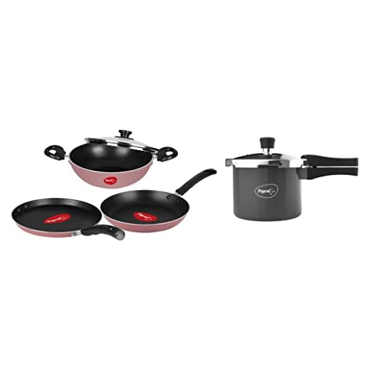 Pigeon Basics Non Stick Aluminium Non Induction Base Cookware Set& Hard Anodised Pressure Cooker Outer Lid with Induction Base 3 Litre