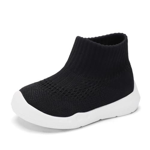 Engtoy Baby Shoes & Socks - Non-Slip Breathable Slippers with Soft Rubber Sole - Baby Boys & Girls Slip On Sneakers - All Black