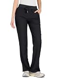 COZYFIT Scrub Pants for Women, Straight-Leg Cargo Pants, Black, M