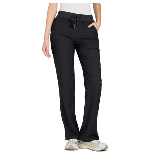 COZYFIT Scrub Pants for Women, Straight-Leg Cargo Pants, Black, M | 3 Pockets, Drawstring Waist, Cargo Utility Fit, Soft & Breathable, with Working ID Card Ring, For Clinics, Office Labs Wear