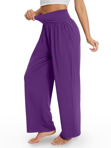Image of Gracyoga Wide Leg Yoga Pants for Women Casual Loose Cozy Sweatpants High Waisted Lounge Pajama Flowy Pants With Pockets