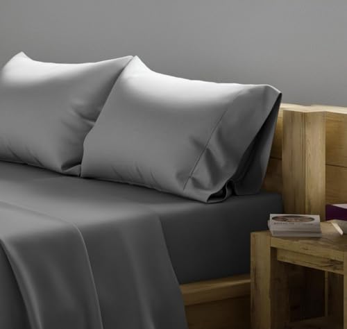 Image of 600 TC 100% Egyptian Cotton Fitted Sheet for Double Bed Size Fitted Bed Sheet with Pillow Cover for Bedroom, Soft Hotel Quality Size - 72 x72+12 Dark Grey Pillow Cover Size -18 x 28 Inch