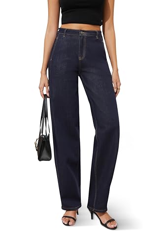 FLYING BANANA Women Trendy High Waisted Wide Leg Baggy Barrel Jeans Relax Fit Stretchy Denim Pants