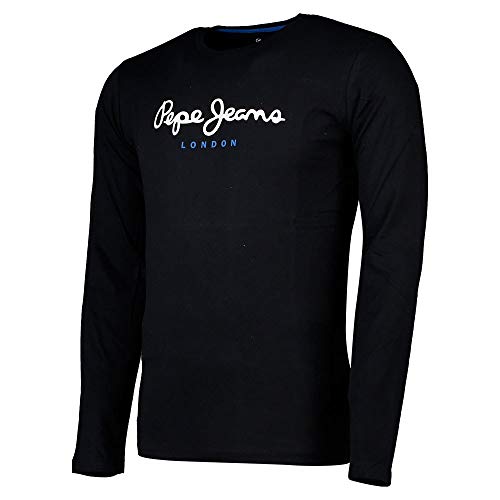 Pepe Jeans Eggo Camiseta para Hombre Slim Fit Manga Larga Negro, XXL