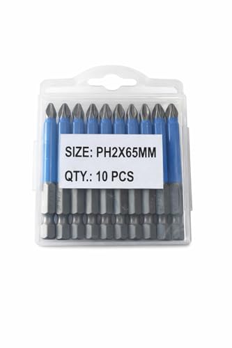 Image of KAITO 10-Piece Magnetic PH2 Phillips Screwdriver Bits Set (65MM)(Pack of 10) | 6.5CM (3.5 Inch) Extra Long Reach | 1 /4 inch Hex Shank | Anti-Slip Bit | Alloy Steel | for Electric, Cordless & Impact Driver