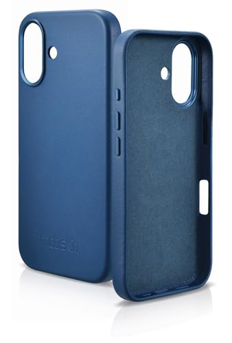 Coque iPhone 16 cuir bleu MagSafe fine idéale pour le quotidien actif
