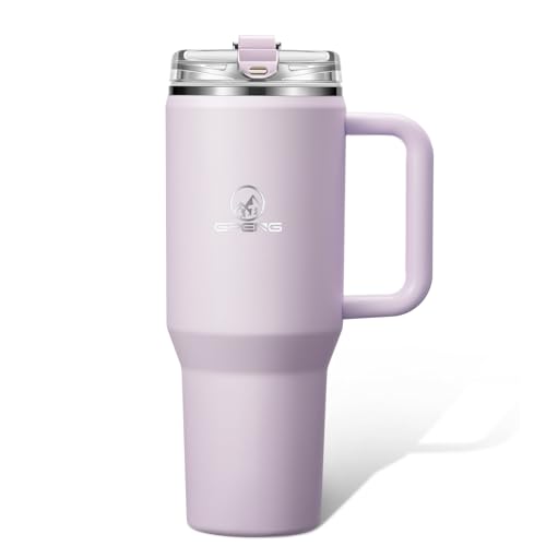 Gpeng 30/40/50 oz Tumbler with Handle, Water Bottles with Straw Lid, Insulated Stainless Steel Travel Mug Cup Holder Friendly, Keep Drinks Cold or Hot for Hours