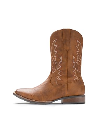 Image of IUV Cowboy Boots For Men with Wide Square Toe Western Retro Boot Durable Classic Fashionable Embroidered Pull On Slip Resistant Boots