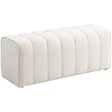 HOMCOM Banc Bout de lit, Banquette rembourrée, Style Moderne, 110 x 40 x 44 cm, Ottoman en Tissu Aspect Lin, Charge jusqu'à 220 kg, Repose Pieds pour Chambre, Couloir, Salon, crème