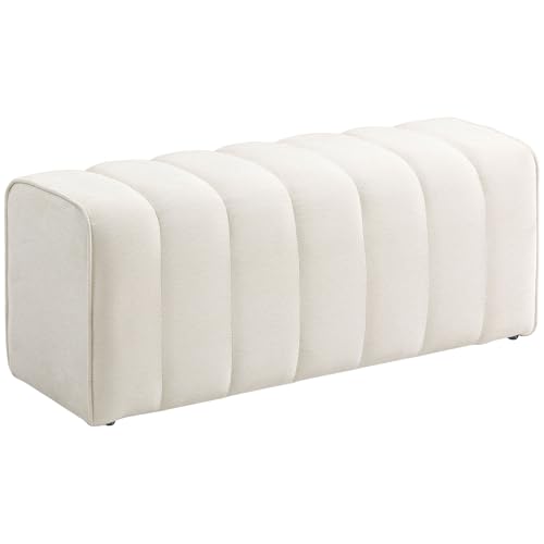 HOMCOM Banc Bout de lit, Banquette rembourrée, Style Moderne, 110 x 40 x 44 cm, Ottoman en Tissu Aspect Lin, Charge jusqu'à 220 kg, Repose-Pieds pour...