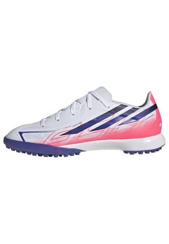 adidas Mixte Enfant F50 Hyperfast League Turf Football Boots Kids Shoes, FTWR White/Solar Purple/Solar Turbo, 36 2/3 EU
