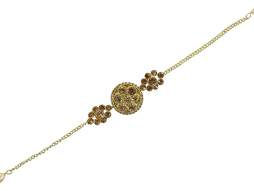 Image of NMII Gold Plated Chain Bracelet Rakhi For Brother Raksha Bandhan 2023 | Stylish Metal Rakhi | Rakhi for Brother /Bhabhi | Bracelet For Boys | Rakhi Combo | Rakhi Gift (Pack of 1)