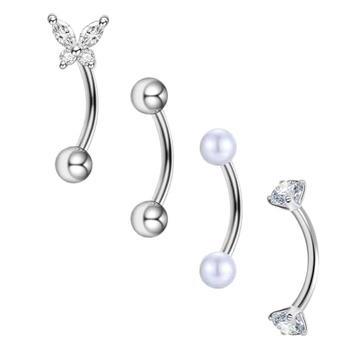 Besyvvin 4stk Curved Barbell Piercing Augenbrauen Lippe Helix Rook Daith 8mm Chirurgenstahl 1 2mm Schmetterling Silber Augenbrauenpiercing