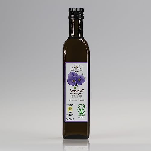 Ol'Vita: Aceite de semilla de lino virgen - Aceite de linaza prensado en frío - Puro crudo natural sin pesticidas - Dieta del Dr. Budwig suplemento dietético 500ml