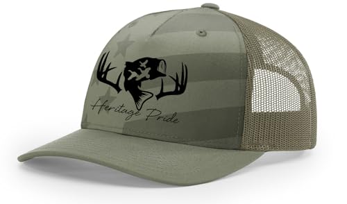 Image of Heritage Pride Deer Hunting Fishing Duck Hunt Mens Embroidered Mesh Back Trucker Hat