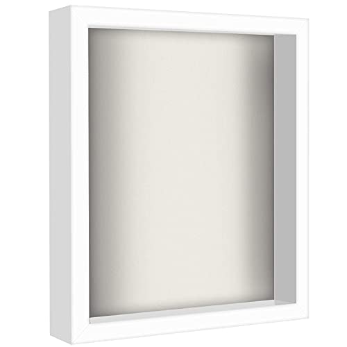 Americanflat 11x14 Shadow Box Frame in White with Soft Linen Back-Composite Wood with Shatter Resistant Glass for Wall and Tabletop