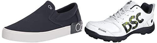 Image of DSC Beamer Cricket Shoes for Men (9 UK, Fluro Orange-White) & Beamer Cricket Shoe for Men & Boys (Light Weight | Economical | Durable | Size UK: 9) Grey-White