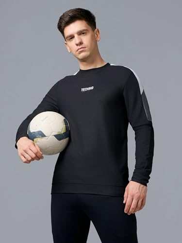 Image of TECHNOSPORT Men's Colorblock Full Sleeve T-Shirt MATPIQ Quick Dry Slim Fit Round Neck Sports Tee for Gym Casual Layering Wear UPF50+ Anti Odour