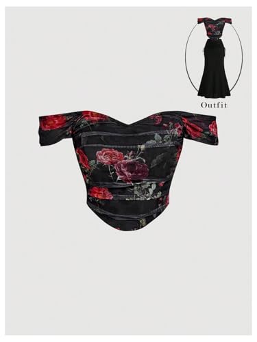 Image of Floerns Women's Off Shoulder Short Sleeve Asymmetrical Hem Ruched Corset Crop Top