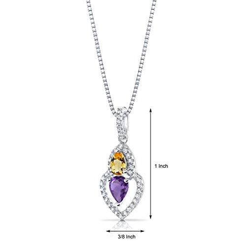 PEORA Amethyst and Citrine Pendant Necklace 925 Sterling Silver, Genuine Gemstone, Double Pear Shape 0.75 Carats total with 18 inch Chain, Real Purple Amethyst Necklace, For Gifts & Everyday Wear - Image 4