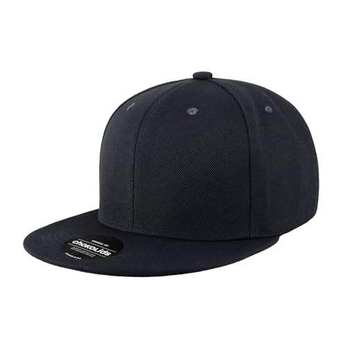 CHOK.LIDS Flat Bill Visor Classic Snapback Hat Blank Adjustable Brim High Top End Trendy Color Style Plain Tone Baseball Cap (Black.)