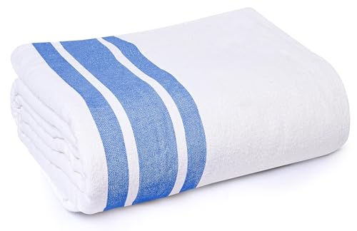 Linteum Textile Cotton Blended Hospital Patient Bath Blanket Bed Bath Sheet Twin Blanket Lightweight Sheet Blankets 70x90 in 1.75 lb. White with Blue Stripes