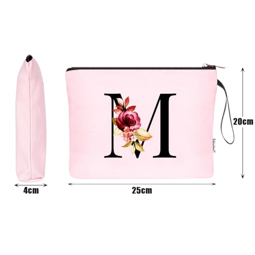 Image of Vavabox A-Z Personalized Makeup Bag, Birthday Gifts for Women Mom, Gifts for Best Friend, Bride Bridesmaid Cosmetic bag (M, 06-Pink)