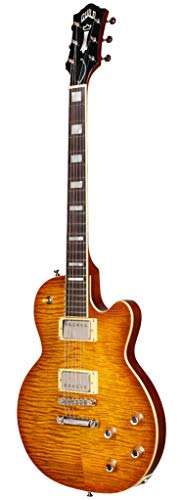 GUILD Newark St. Collection 6 String Solid-Body Electric Guitar, Right, Iced Tea Burst (Bluesbird Flame Top)