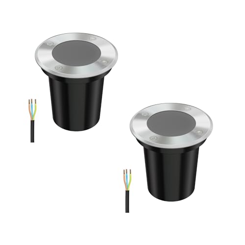 ledscom.de 2 pièces luminaire encastré de sol BOLI pour l'extérieur, IP67, inox, rond, 108mm Ø, 1x GU10 max. 15W, givré