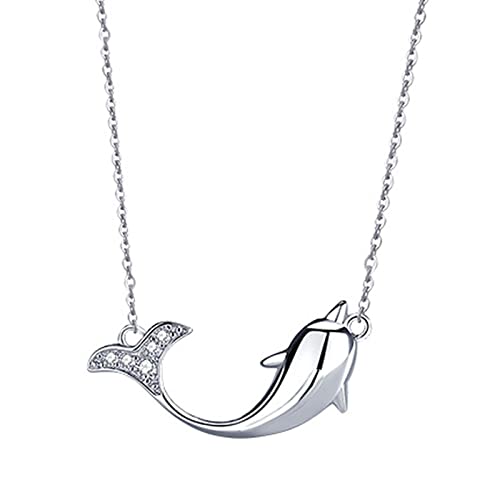 QAZXCVB Collier Pendentif Dauphin Mignon Argent Sterling 925 Avec Personnalisé Clavicule Chaîne Cristal Cubique Zircone Collier D'amitié Bijoux Cadeaux Anniversaire Mariage A Cover