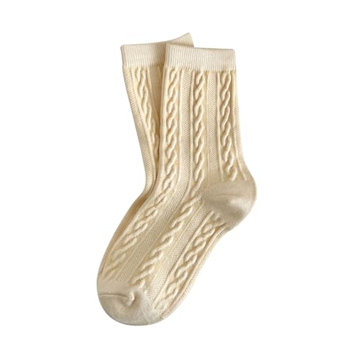 Generisch Chaussettes tricotées en coton pour homme et femme - Couleur unie - Hiver - Décontracté - Confortable - Laine épaisse et chaude - Longue, beige, taille unique