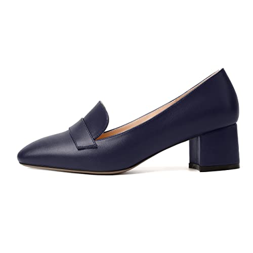 Image of MODENCOCO Womens Square Toe Slip On Comfortable Casual Matte Work Chunky Low Heel Loafers Shoes 2 Inch