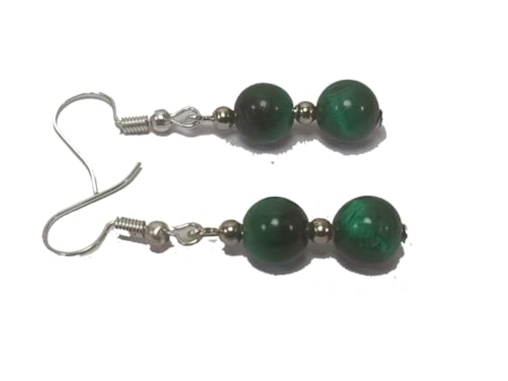 Green Tiger Eye Round Bead Earrings Set, Healing Crystals