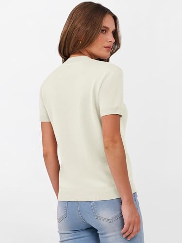 Image of ANRABESS Womens Short Sleeve Sweaters Wool Blend Crew Neck Sweater Shirts Business Casual Work Tops 2026 Summer Outfits