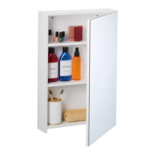 Relaxdays Spiegelschrank, 3 Innenfächer, Badezimmerschrank, HxBxT: 60,5x40x12 cm, Hängeschrank Wandmontage, MDF, weiß Relaxdays Spiegelschrank, 3 Innenfächer, Badezimmerschrank, HxBxT: 60,5x40x12 cm, Hängeschrank Wandmontage, MDF, weiß