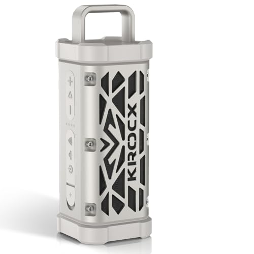 KROCX Altavoz resistente para exteriores, cuerpo de metal completo, a prueba de golpes, soporte magnético, IP68 impermeable, BassUp, estéreo TWS, 45 W, uso durante todo el día, altavoz BT portátil