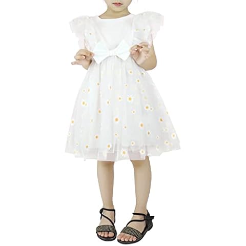 AGQT Baby Girls Daisy Tutu Dress Sunflower Birthday Casual Dress Ruffle Cap Sleeve Princess Sundress White Size 12-18 Months(90) Cover