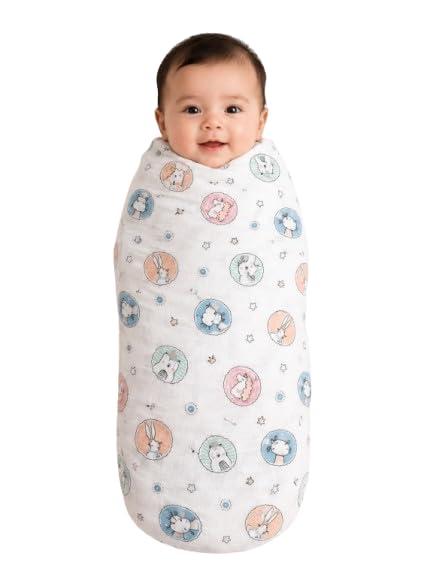 100% Cotton Muslin Baby Swaddle Blanket for Newborn | Soft Breathable Receiving Blanket | Baby Wrap | Nursing & Stroller Cover | 100 x 120 cm (Animal Face Print)-image-19