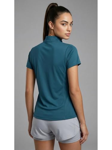 Image of PUMP'D Dry Fit Women's Half Zip Activewear Synthetic Regular Fit T-Shirt | Gym & Yoga