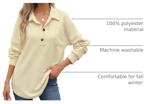 Image of ZAAYO Women Waffle Knit Tops Henley Shirts V Neck Long Sleeve Solid Color Casual Tunics Blouse
