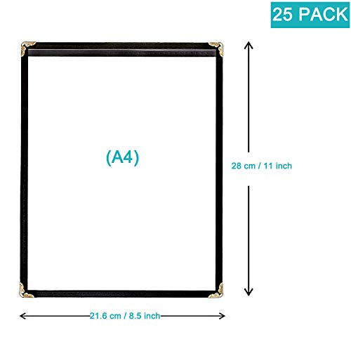 25 Pack of Menu Covers - Single Page, Fits 8.5 x 11 Inch Paper Menu Holder Double Stitched Restaurant Menu Covers-Gold