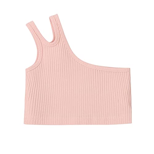 Toddler Baby Girls Dance Tank Top One Shoulder Racerback Crop Shirts Vest Summer Casual Solid (Pink, 3-4 Years)
