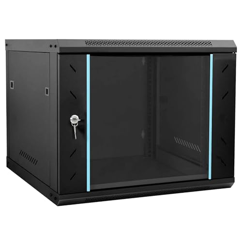 9U 19" Server Cabinet 600mm x 600mm – Network Rack Data Cabinet with Lockable Glass Door - Fan PDU & Shelf Included – 19 Inch Rack Enclosure for Patch Panels, Switches & CCTV Equipment